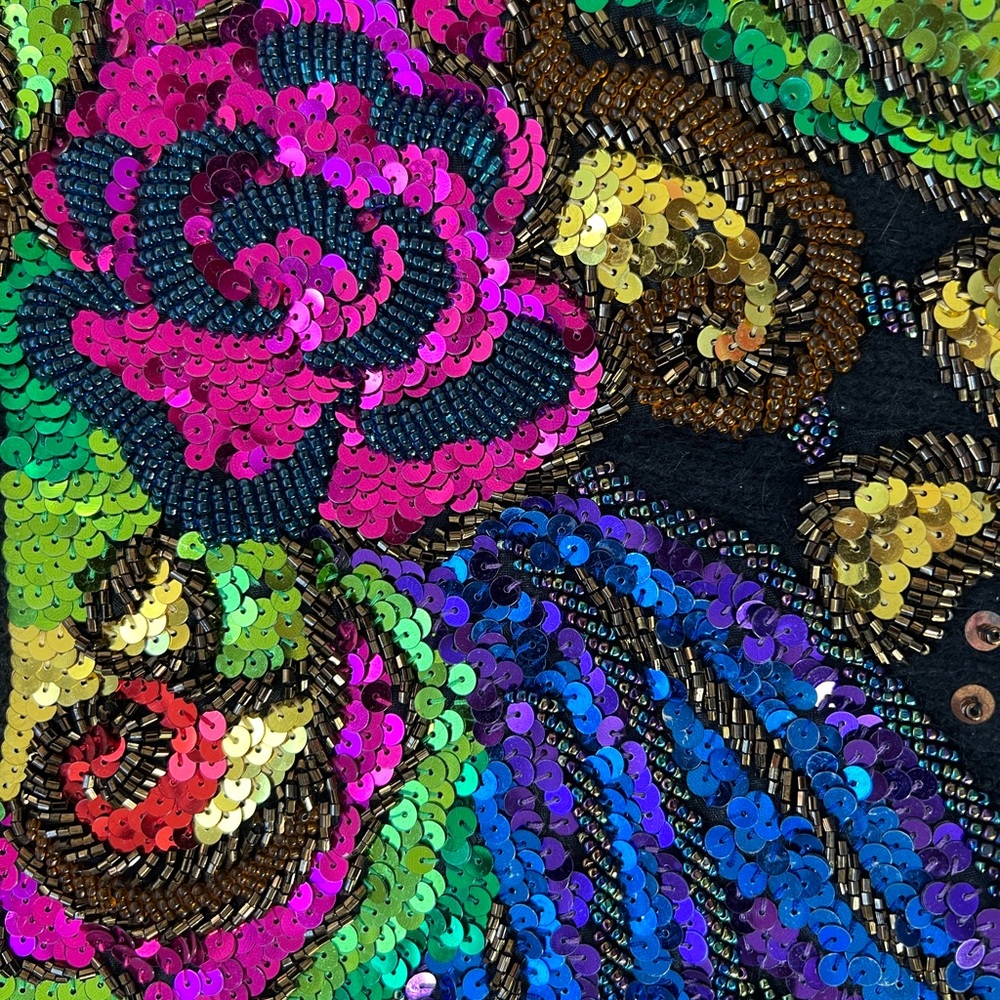 I.B. Diffusion Floral Sequined Silk Angora Sweater Black Fuzzy Vintage 90’s - Picture 9 of 15